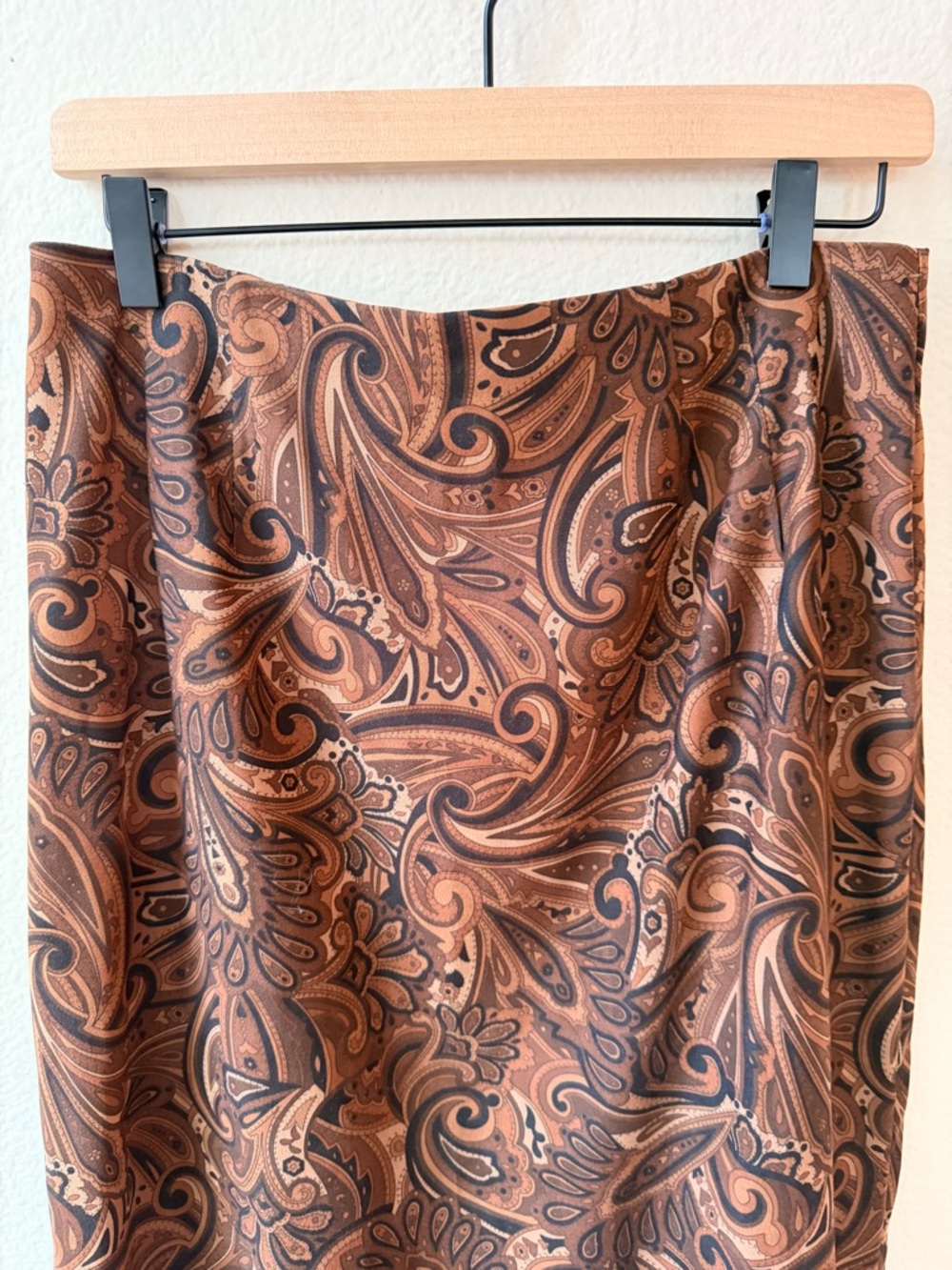 Vintage Inspired Brown Paisley Midi Skirt Dark Academia Minimalist Luxury 12 - Picture 3 of 11